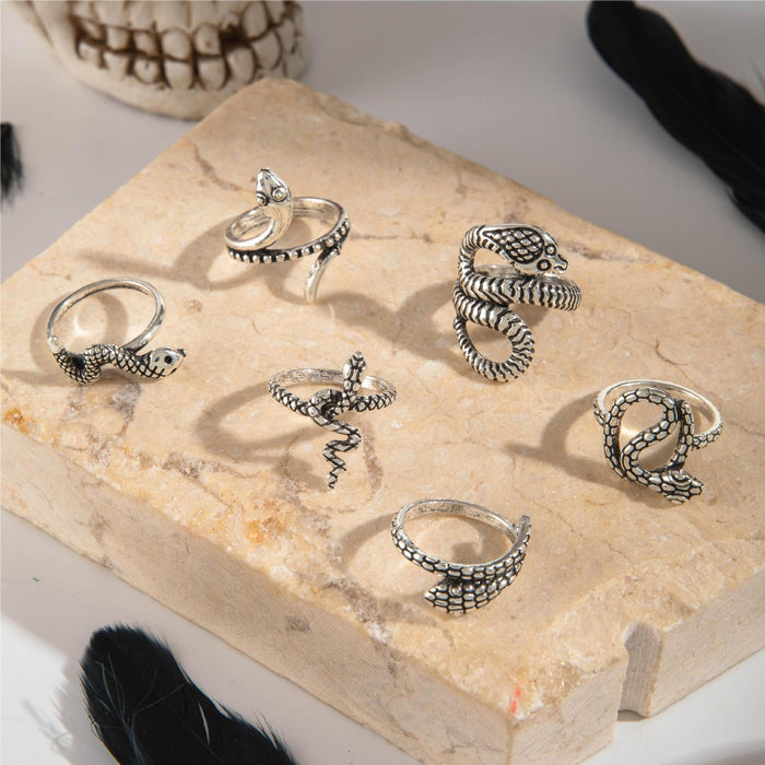 Gothic Snake Ring Set - Halloween-Inspired Punk Alloy Rings for Women