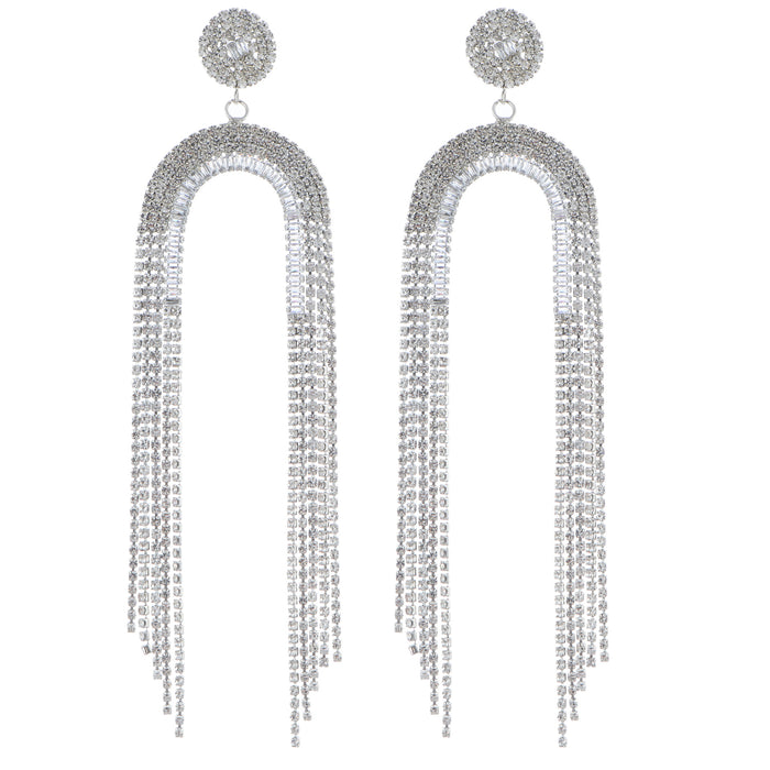 Exaggerated Rhinestone Hoop Earrings - Bold Long Dangles for a Modern Look