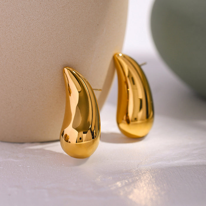 Fashionable Titanium Steel Earrings - 18K Gold Stainless Steel Wave Pattern Earrings for Women