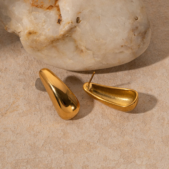 18K Gold Irregular Shape Earrings - Minimalist Streamlined Jewelry for Women