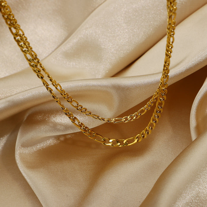 18K Gold-Plated Figaro Chain Necklace with Double Layers - Women's Fashion Jewelry