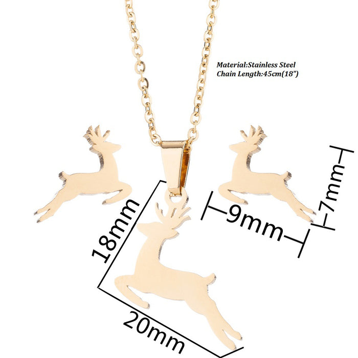 Christmas earrings and necklace sets, European and American ins fashion running deer small animal jewelry wholesale