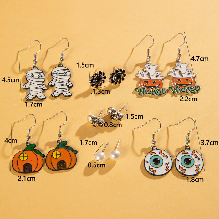 Halloween funny skull ghost earrings devil eye oil drop earrings set