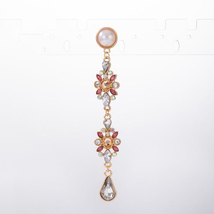 Colorful diamond flower earrings and pearl chain light luxury earrings