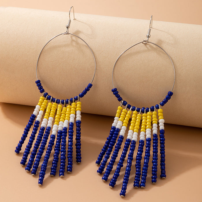 Beaded tassel colorful ethnic style earrings ear hooks