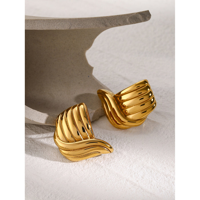 18K Gold Stainless Steel Wave Earrings - Trendy New Titanium Steel Jewelry