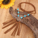 Turquoise Leather Fringe Necklace with Vintage Bohemian and Korean Velvet Details - wallojewerly 