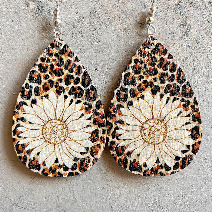 Wooden leopard print earrings