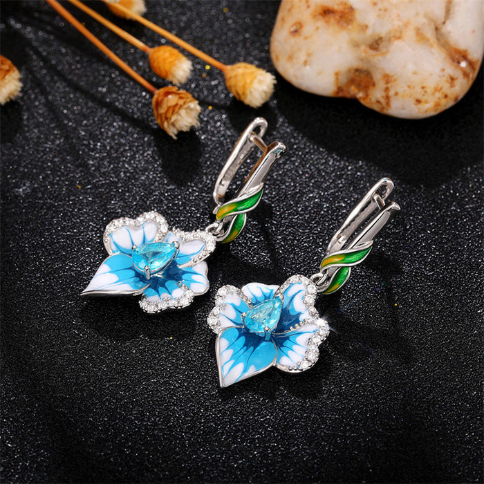 Pastoral style flower dripping glue earrings