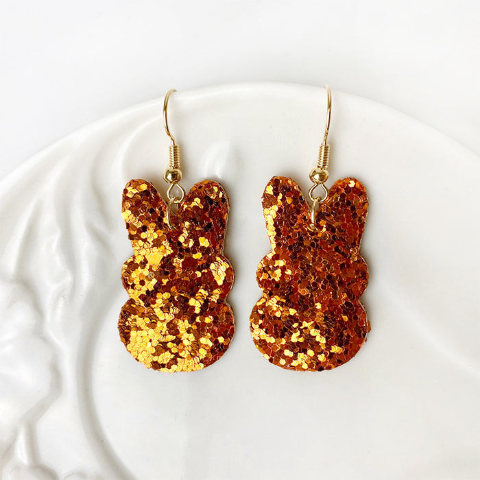 Easter Bunny Earrings with Colorful Glitter Design