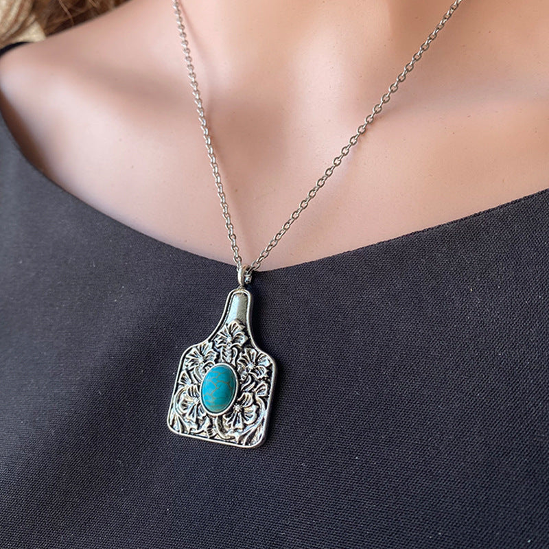 Minimalist Geometric Turquoise Necklace - Western Vintage Long Pendant