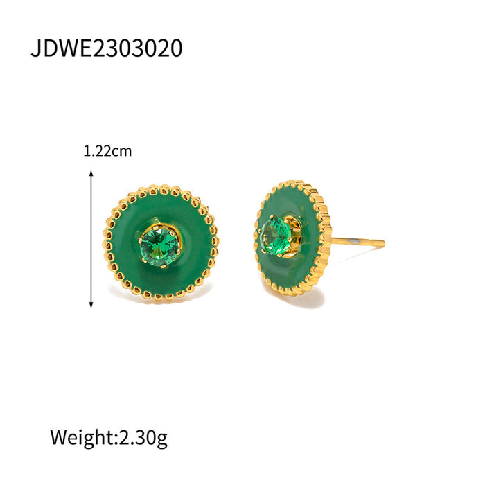 Unique 18K Gold Plated Titanium Steel Green Star White Zircon Earrings for Women