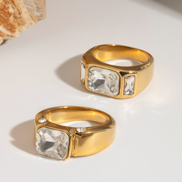 18k gold stainless steel rhinestone ring