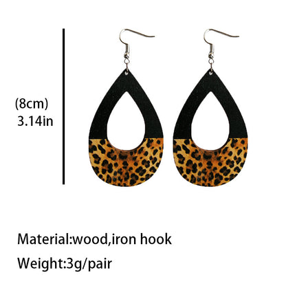 Wooden leopard print earrings