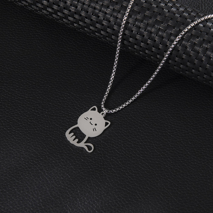 Cat pendant necklace, Yiwu new stainless steel cute cartoon animal jewelry long clavicle chain