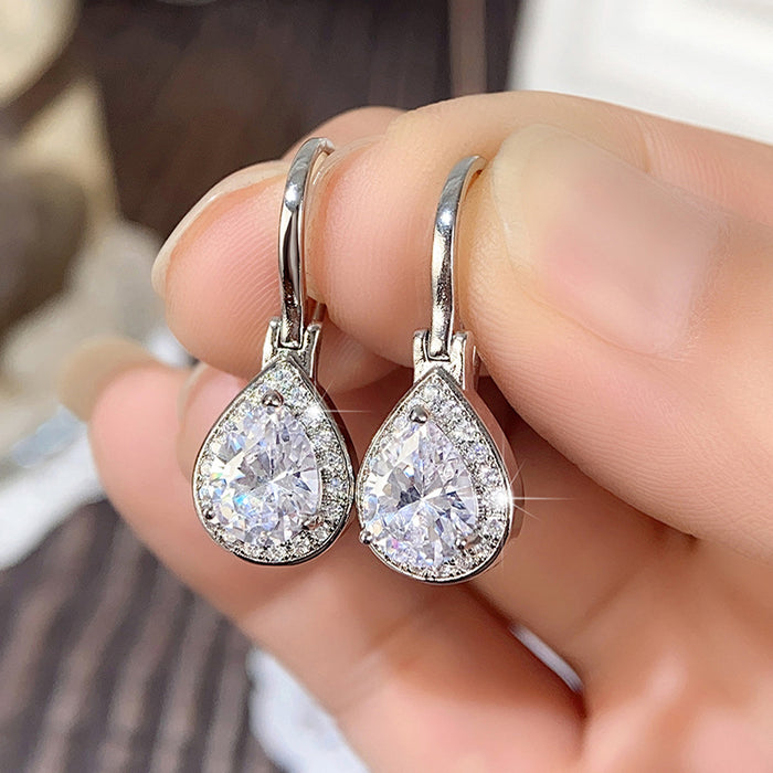 Temperament crystal water drop earrings for women all-match light luxury evening earrings