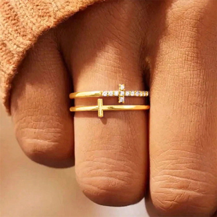 Double cross ring for girls cool style ring light luxury niche design ring