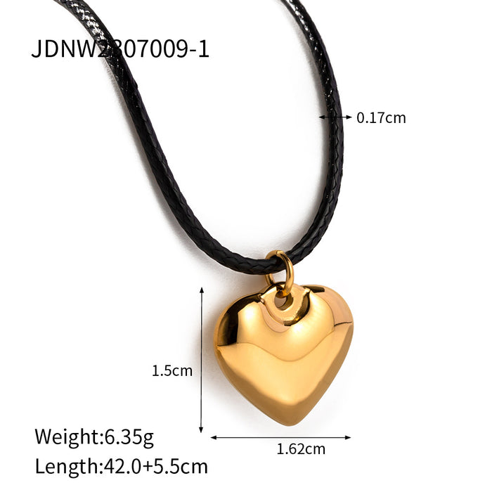 Collar con colgante de corazón bañado en oro de 18 quilates y cadena de cuerda: joyería de moda para mujer