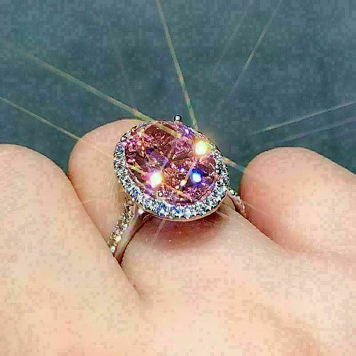 Anillo de moda con circonita rosa y temperamento de imitación de moissanita para mujer