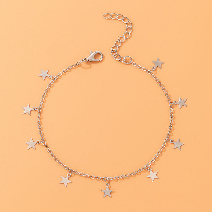 Star Charm Anklet with Geometric Pentagram Design