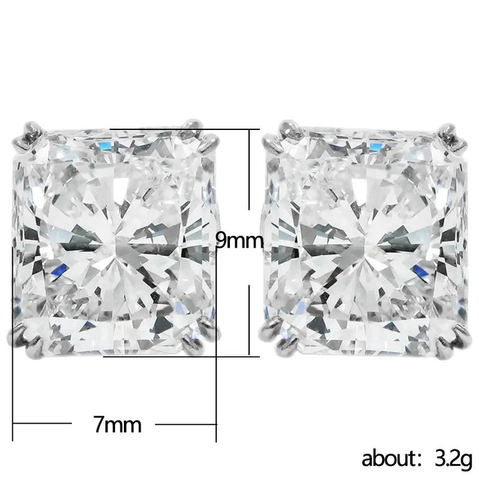 Square diamond four-claw stainless steel earrings for men and women