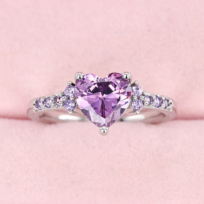 Elegante anillo nupcial de circonita en forma de corazón