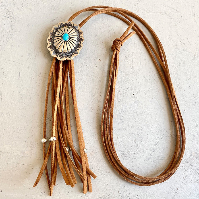 Western Cowboy Necklace with Vintage Cross, Cactus, Thunderbird, and Bull Head - Simple Design