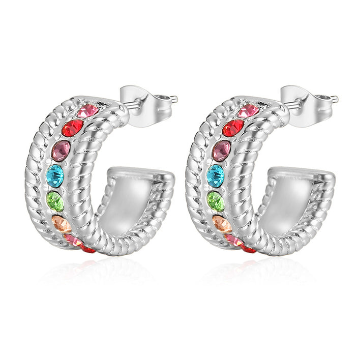 Vintage diamond stainless steel earrings light luxury titanium steel women's earrings