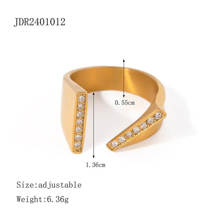 Stainless steel 18k gold diamond open ring