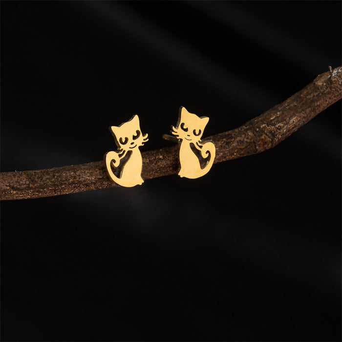 Cat Design Stainless Steel Stud Earrings - Versatile and Playful Jewelry