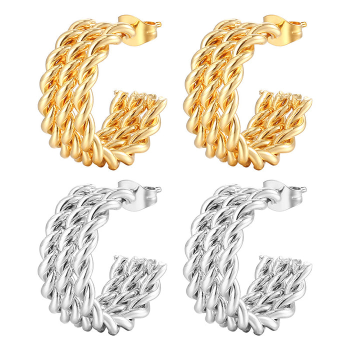 Twisted wire stainless steel earrings light luxury titanium steel 18K gold