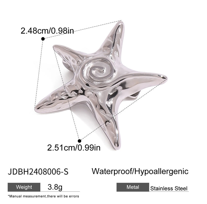 Starfish Hammer Pattern Ocean Style Brooch Creative and Fashionable Stainless Steel Accessories