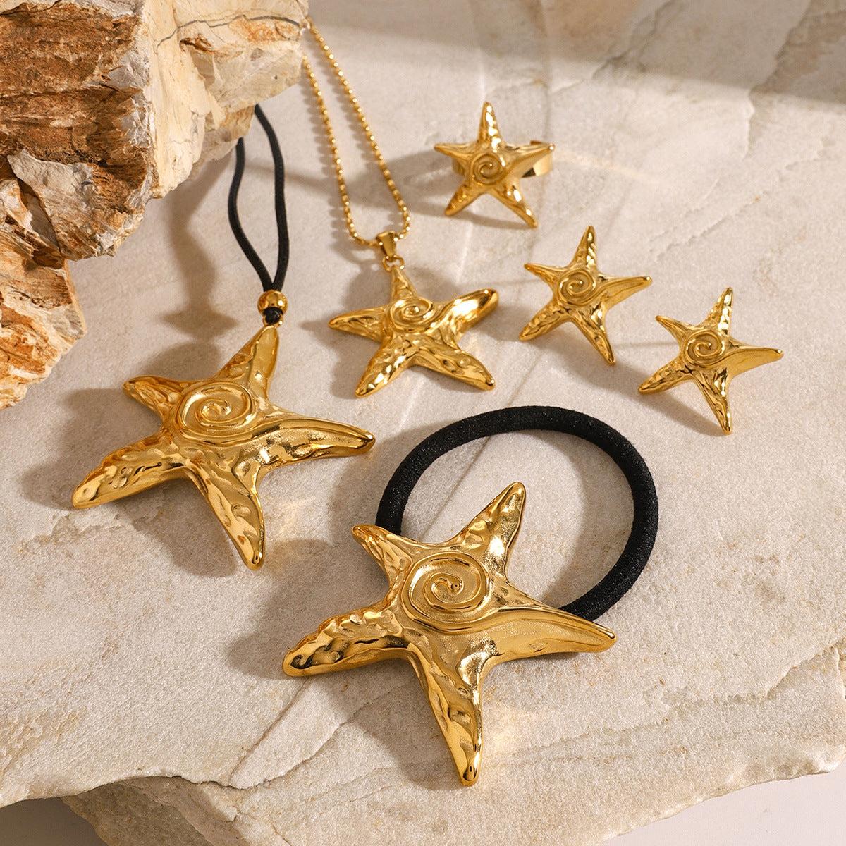 Stainless Steel Starfish Hair Tie Set - High-End Metal Elastic Bands for Ponytails