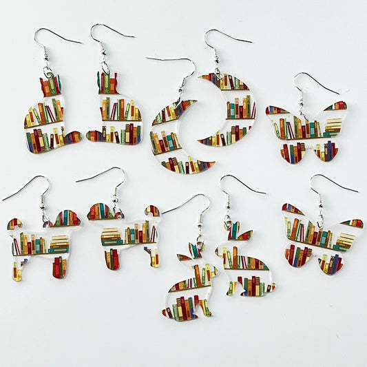 Acrylic school bookshelf earrings