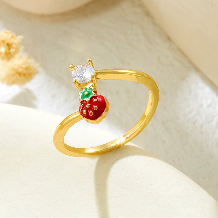 Wholesale copper micro-painted strawberry and cherry open rings