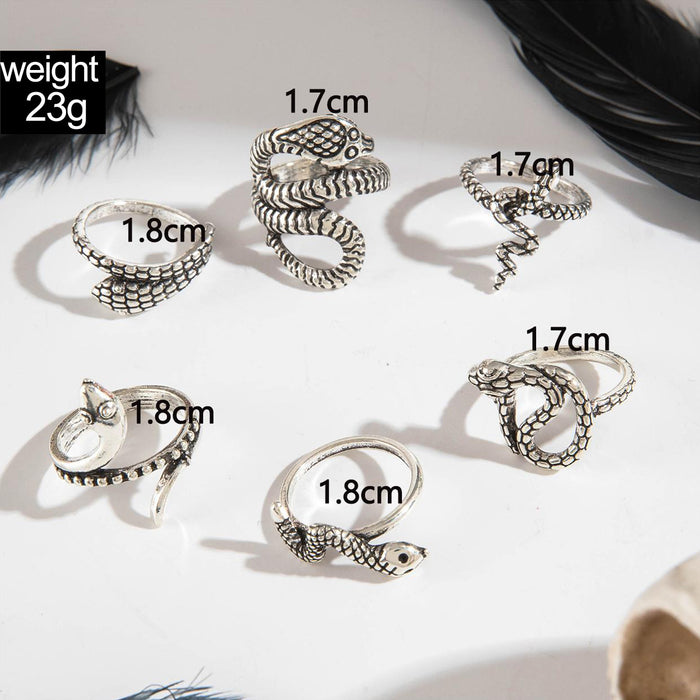 Gothic Snake Ring Set - Halloween-Inspired Punk Alloy Rings for Women