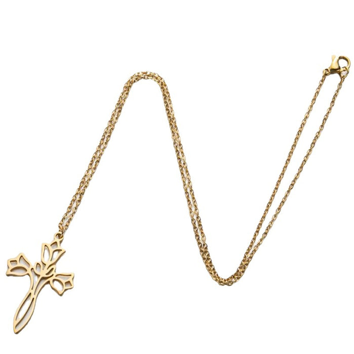 Cross pendant necklace, Korean titanium steel simple rose clavicle chain fashion hollow jewelry