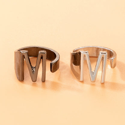 M letter creative open adjustable ring