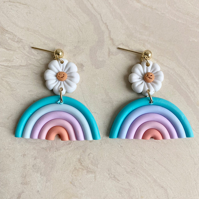 Textured Fan Earrings with Rainbow Soft Design for Spring and Summer