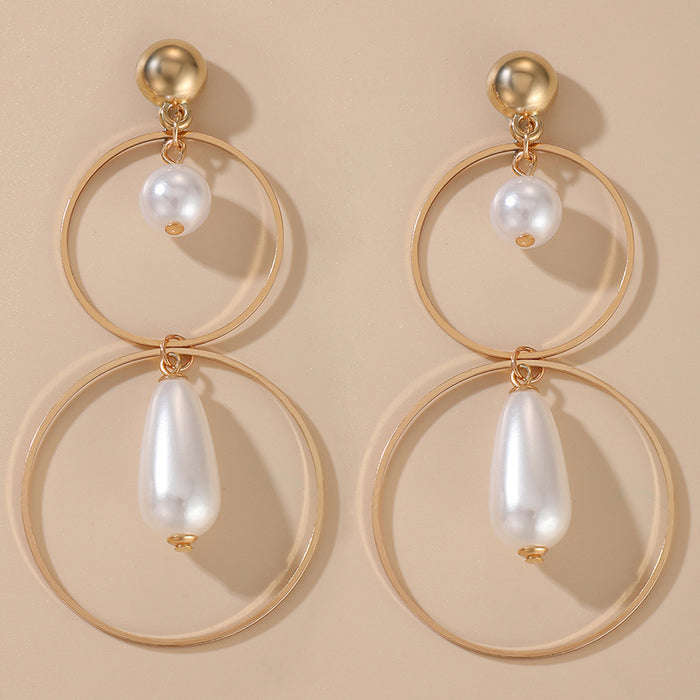 Baroque pearl inlaid earrings geometric rice pearl earrings