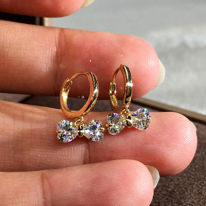 Women's bow earrings inlaid with zircon