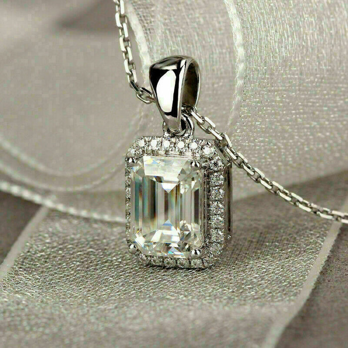 Rectangular crystal cut women's pendant engagement necklace