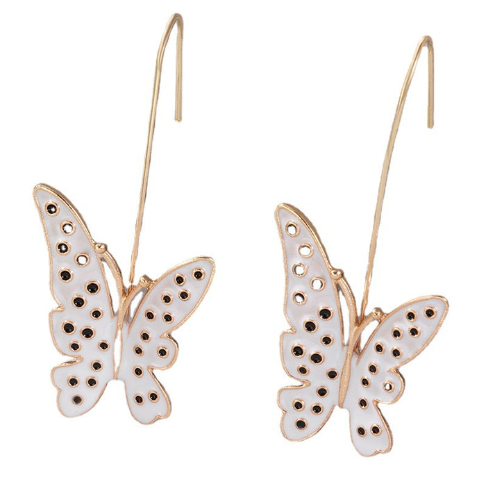 Contrast color butterfly oil drop ear hook French fun earrings