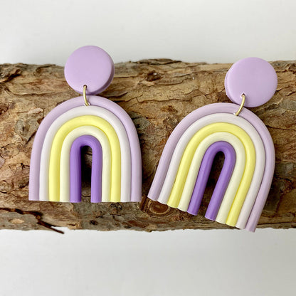 Colorful U-Shaped Clay Earrings - Trendy Rainbow Geometric Design