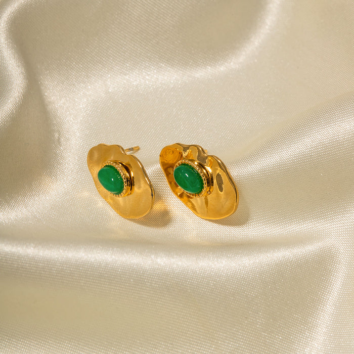 High-End 18K Gold Plated Asymmetric Geometric Emerald Earrings - INS Style Fashion Jewelry