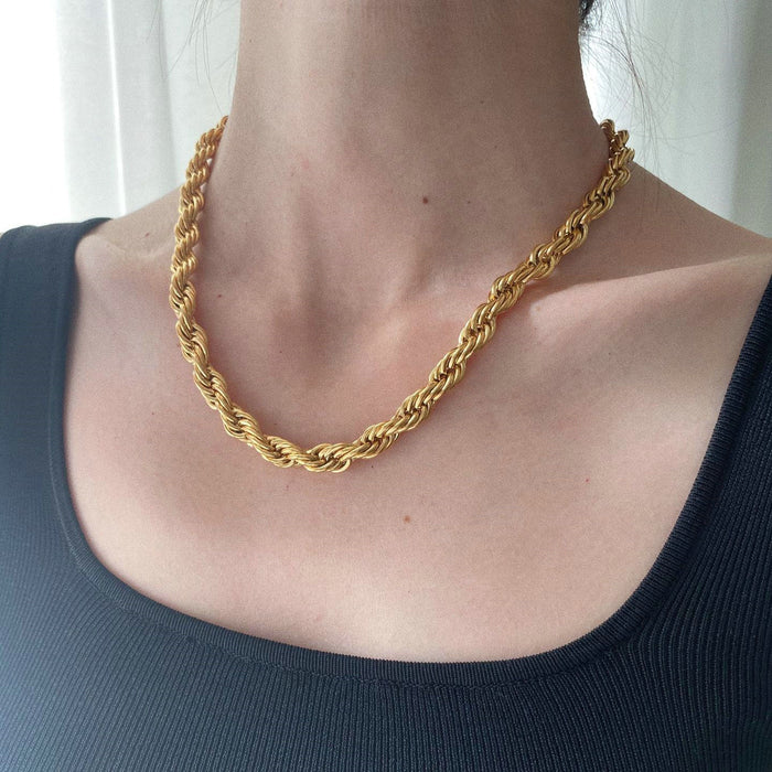 18K Gold-Plated Rope Chain Necklace - Women's Fashion Jewelry