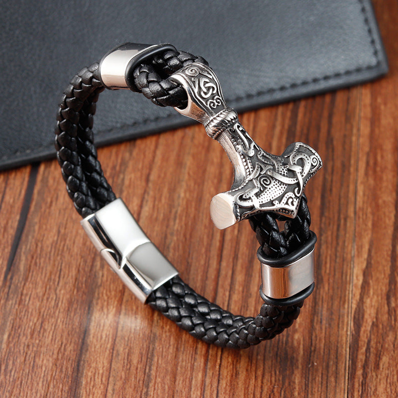 Bracelet Stainless Steel Vintage Braided Genuine Leather - wallojewerly 