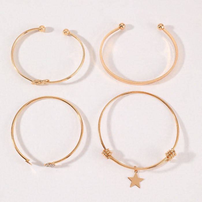 Diamond-Studded Heart Bracelet Set - Stylish LOVE Star Jewelry Collection