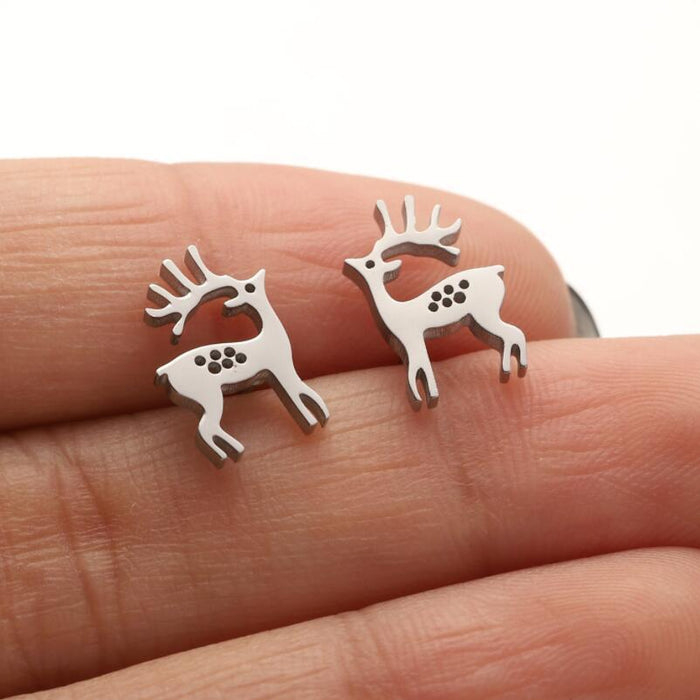 Bear and elk earrings, European and American hip-hop jewelry stainless steel cute small animal series earrings wholesale