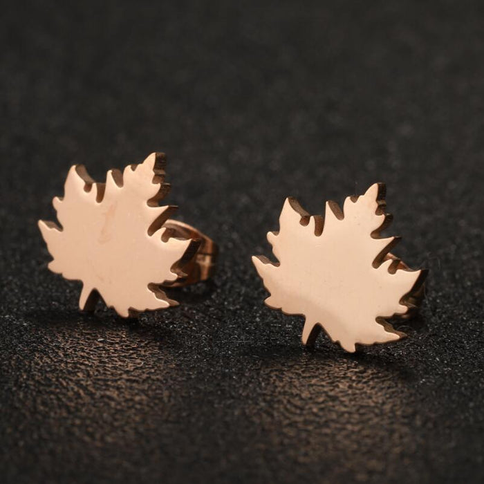 Maple Leaf Stainless Steel Stud Earrings - Simple and Elegant Vintage Jewelry